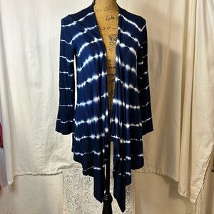 Cable & Guage Women’s Open Front Cardigan Size M Navy White Waterfall Drape